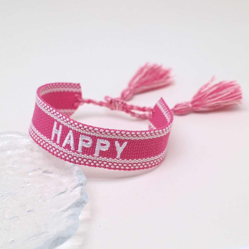 Wholesale Cord Embroidered Letter Woven Tassel Bracelet